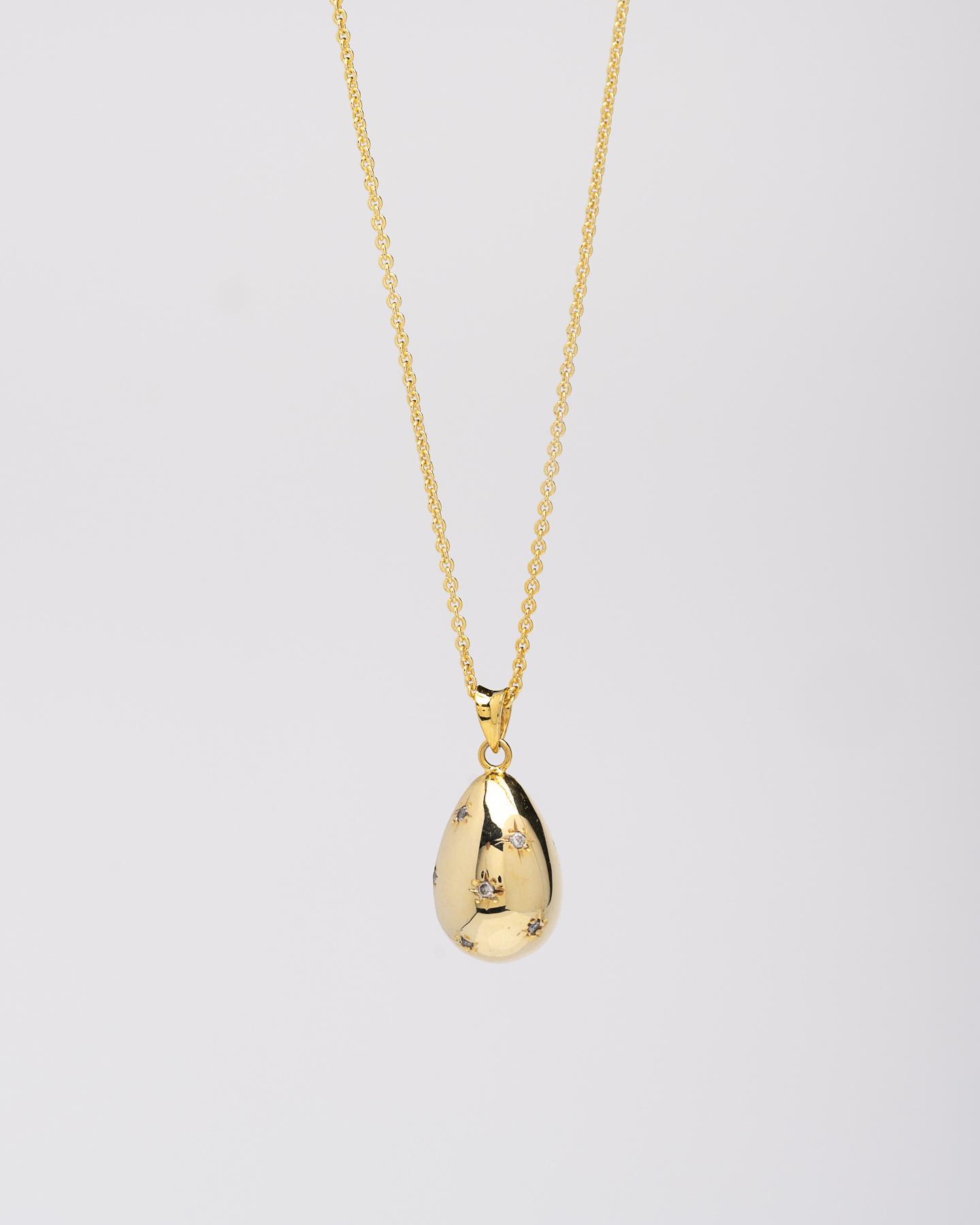 Luxury Κολιέ Ασήμι 925 Επιχρυσωμένο - Μενταγιόν "Αυγό" με 12 Λευκά Ζιργκόν & Αλυσίδα