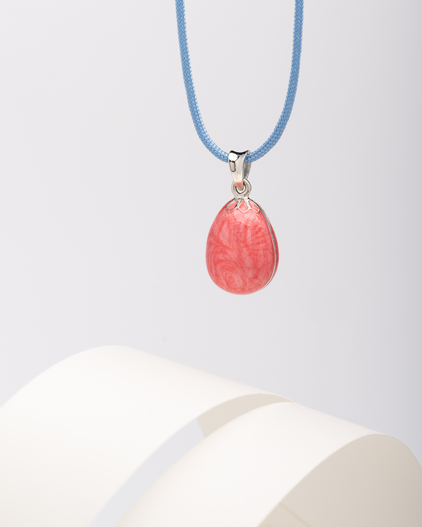 Αυγουλάκι Μενταγιόν Ασήμι 925 με Διαφανές Σμάλτο & Διακοσμητικό Στοιχείο – Με Κορδόνι - Image 15