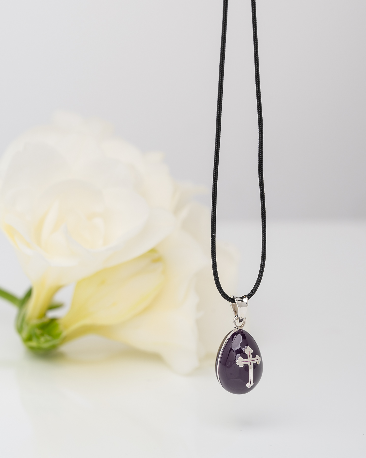 Αυγουλάκι Μενταγιόν Ασήμι 925 με Διαφανές Σμάλτο & Διακοσμητικό Στοιχείο – Με Κορδόνι - Image 5