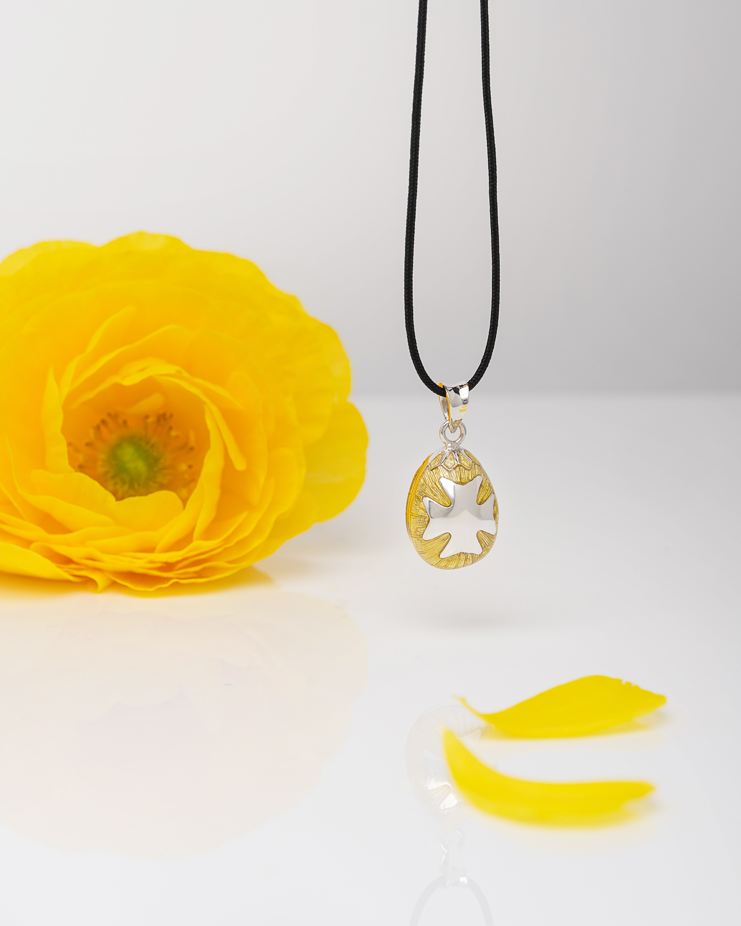 Αυγουλάκι Μενταγιόν Ασήμι 925 με Διαφανές Σμάλτο & Διακοσμητικό Στοιχείο – Με Κορδόνι - Image 8