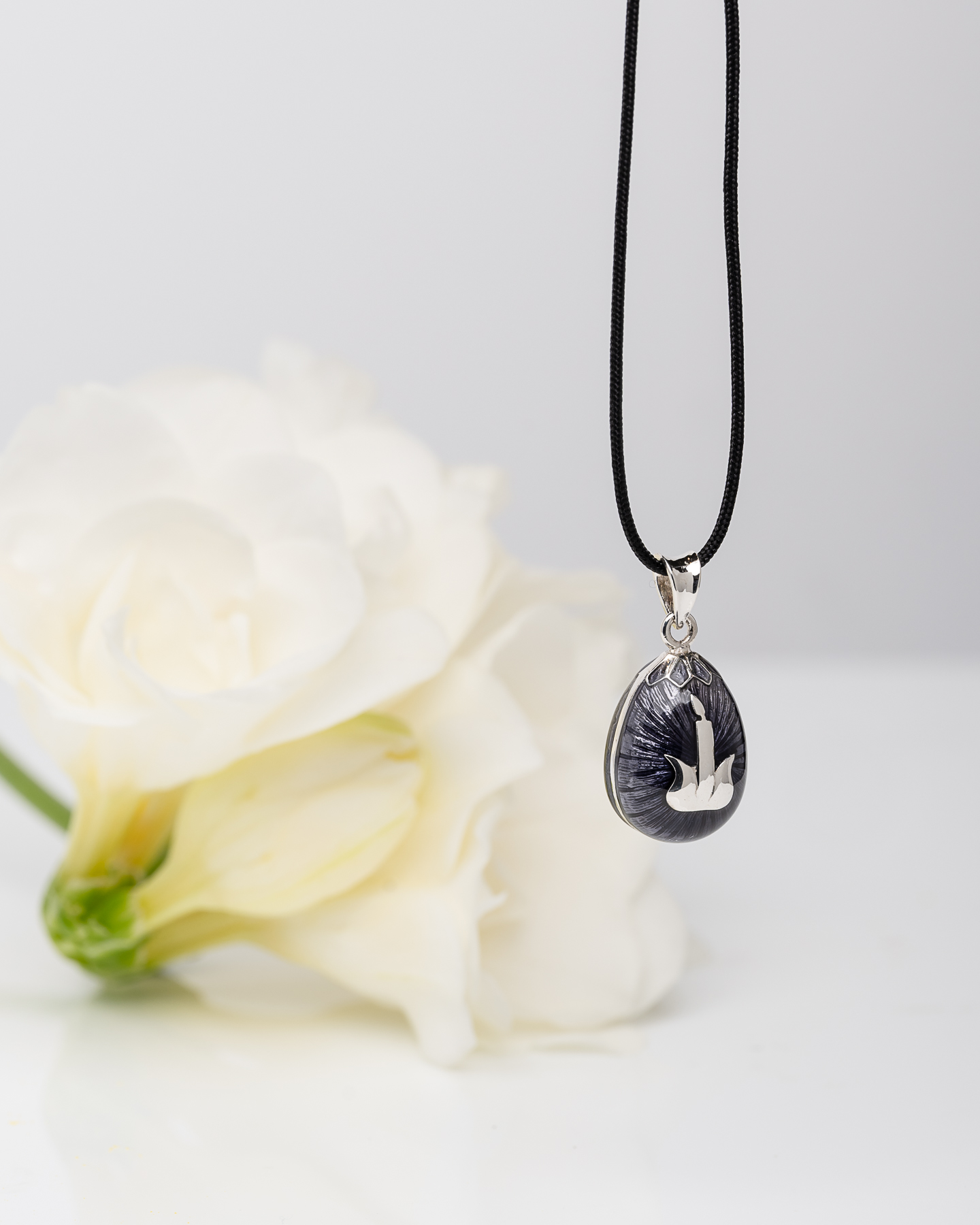 Αυγουλάκι Μενταγιόν Ασήμι 925 με Διαφανές Σμάλτο & Διακοσμητικό Στοιχείο – Με Κορδόνι - Image 11