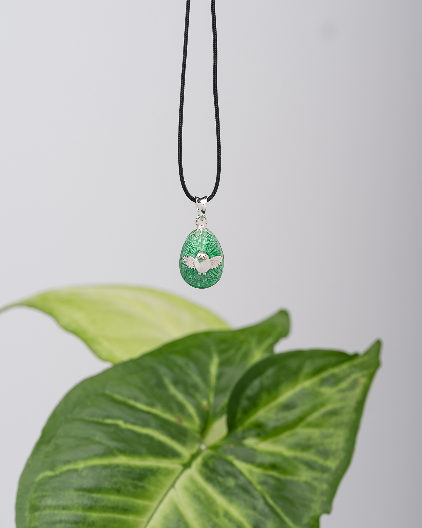 Αυγουλάκι Μενταγιόν Ασήμι 925 με Διαφανές Σμάλτο & Διακοσμητικό Στοιχείο – Με Κορδόνι - Image 9